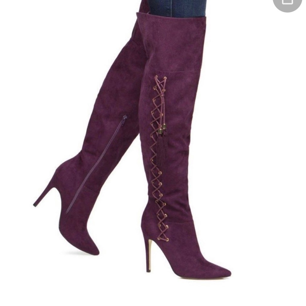 Purple Over the Knee Women’s Suede Heeled Boots